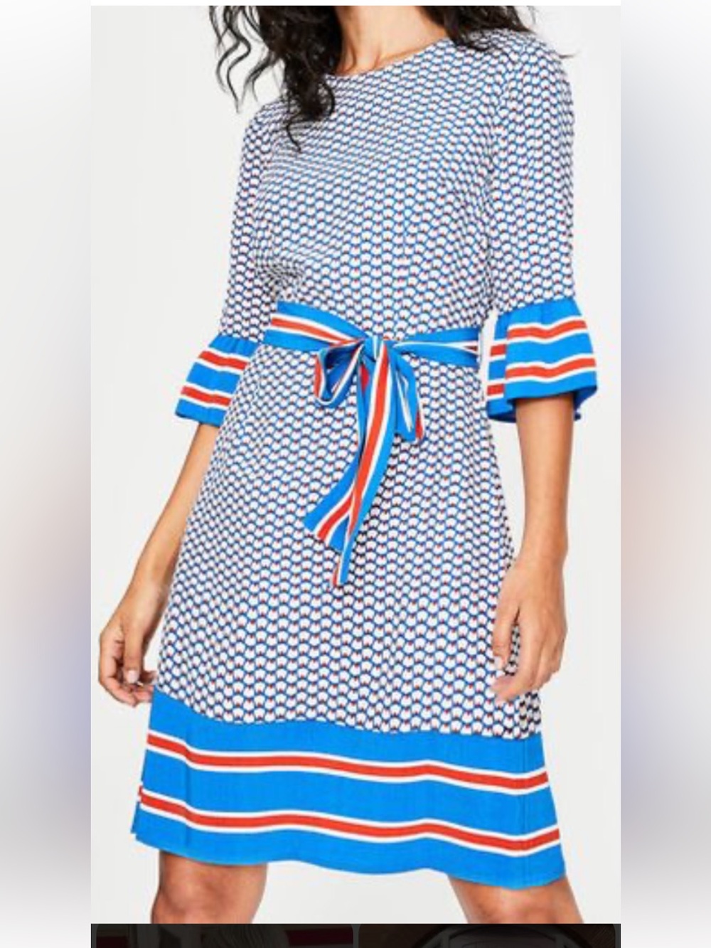 Boden womens Striped Belted A-Line Dress in Blue, White & Red